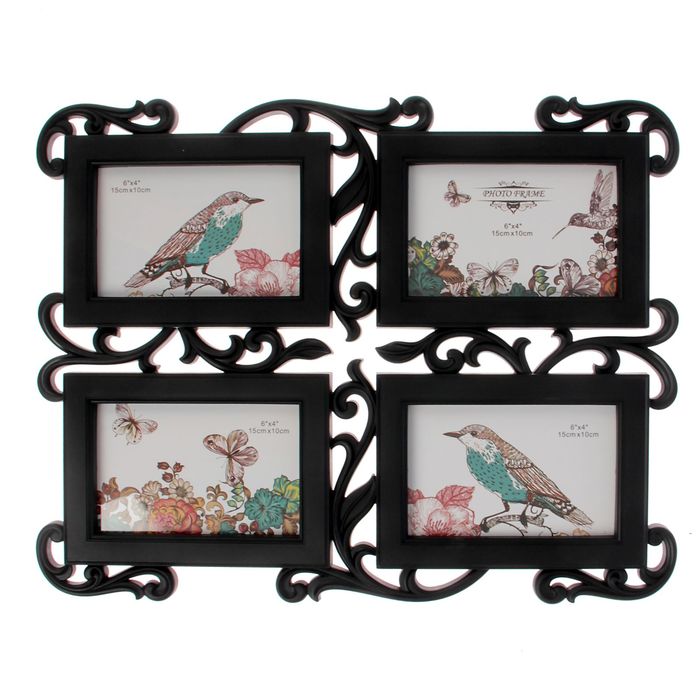 Фоторамка на 4 фото 10х15 см "Ветвь ажурная" чёрная