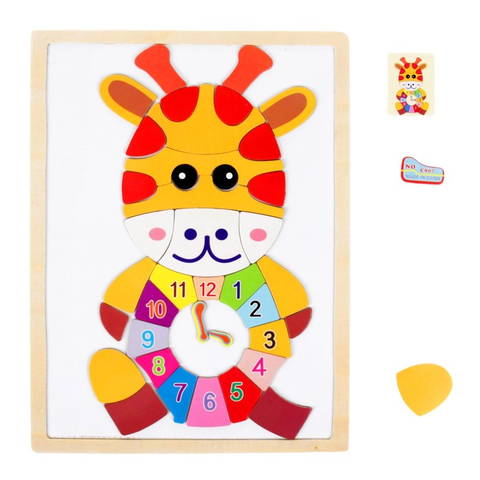 Конструктор магнитный в деревянной раме Часы "Жираф"