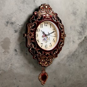 

Часы настенные интерьерные "Серия Жанна. Цветы" с маятником, рама ажурная, коричневые