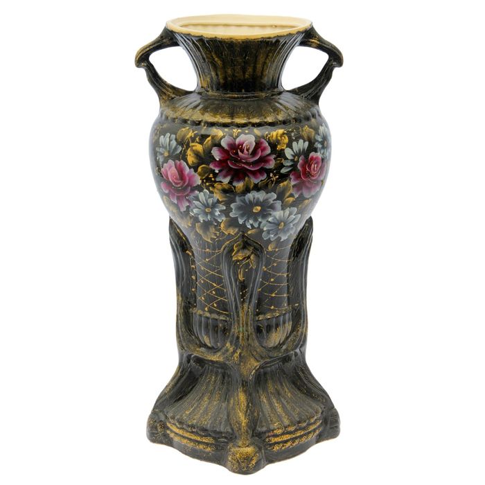 Ваза напольная "Аиша2" с ручками, кракелюр, чёрный