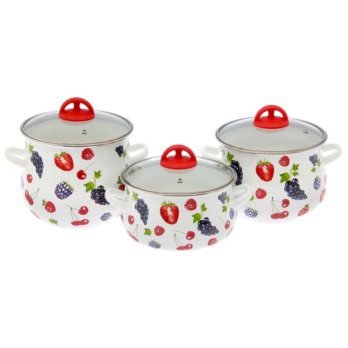 Набор кастрюль "Ягодки. Ситец", 3 предмета: 3 л, 3,5 л, 4,5 л