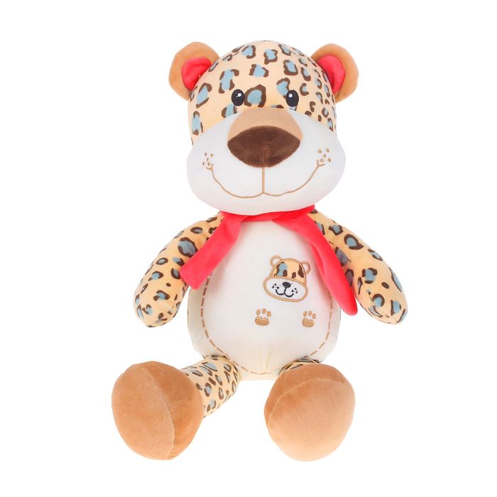 Мягкая игрушка "Леопард с шарфом и вышивкой на груди № 1", цвета МИКС