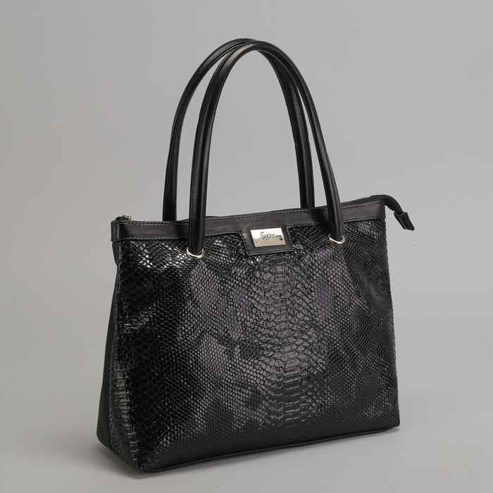 Сумка женская на молнии, 1 отдел, наружный карман, лакированная, цвет чёрный