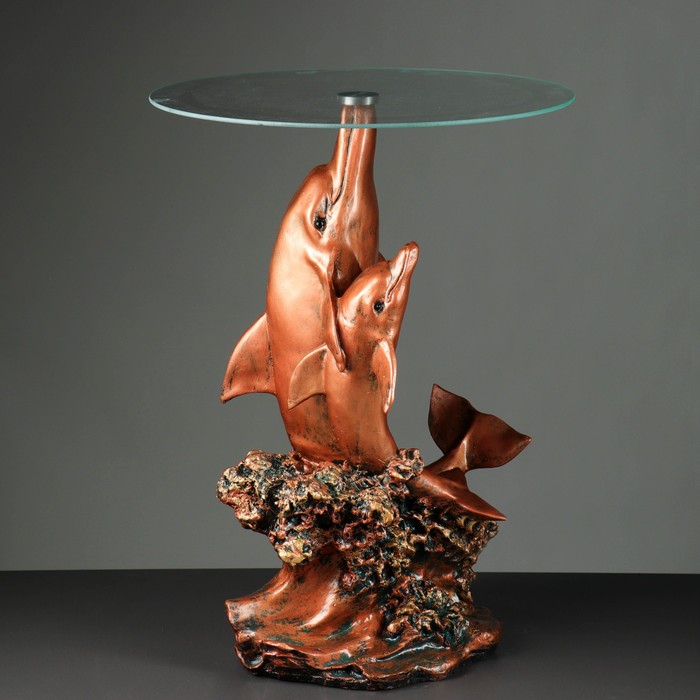 Стол "Дельфины" медь 70см, полистоун