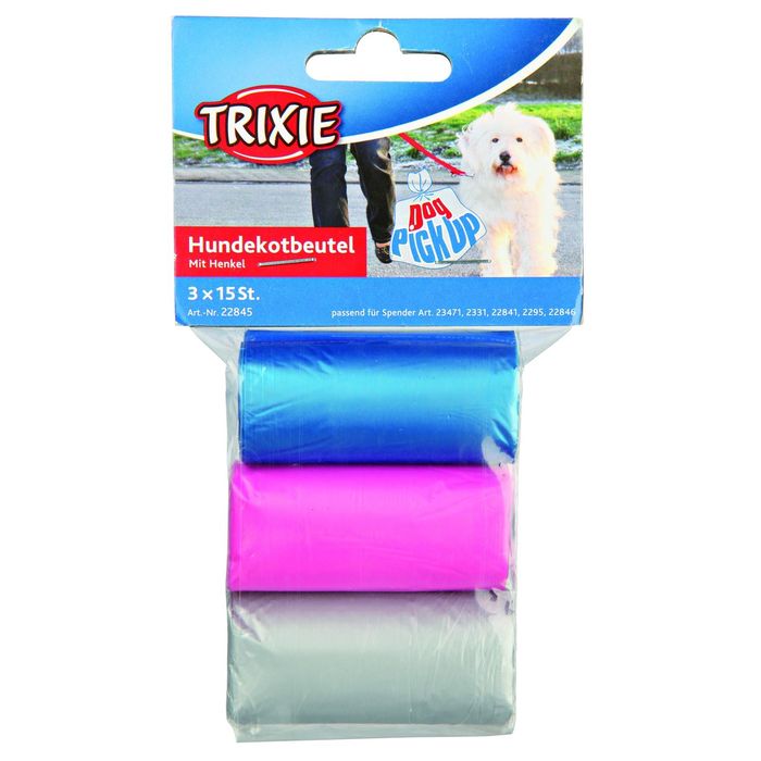 Пакеты Trixie для уборки за собаками, 3 л, 3 рулона по 15 шт, цветные, для всех диспенсеров. 17879