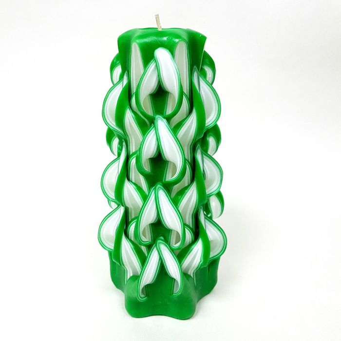 Свеча резная 15-17 см "Шишка" зелёно-белая