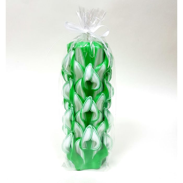 Свеча резная 15-17 см "Шишка" зелёно-белая