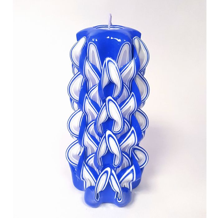 Свеча резная 15-17 см "Шишка" сине-белая