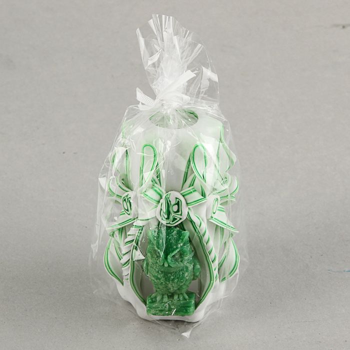 Свеча резная с совой 10-11см зелено-белая