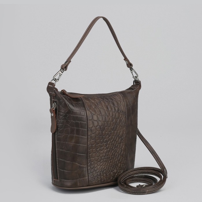 Сумка женская на молнии, 1 отдел, 2 наружных кармана, длинный ремень, цвет коричневый