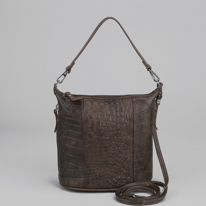 Сумка женская на молнии, 1 отдел, 2 наружных кармана, длинный ремень, цвет коричневый