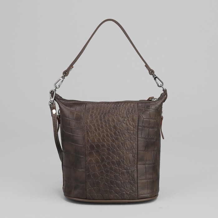 Сумка женская на молнии, 1 отдел, 2 наружных кармана, длинный ремень, цвет коричневый