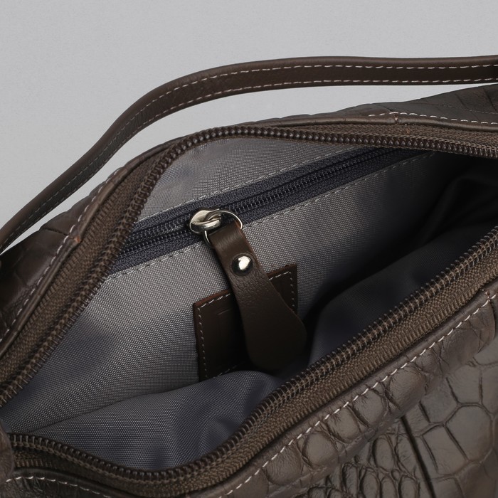 Сумка женская на молнии, 1 отдел, 2 наружных кармана, длинный ремень, цвет коричневый