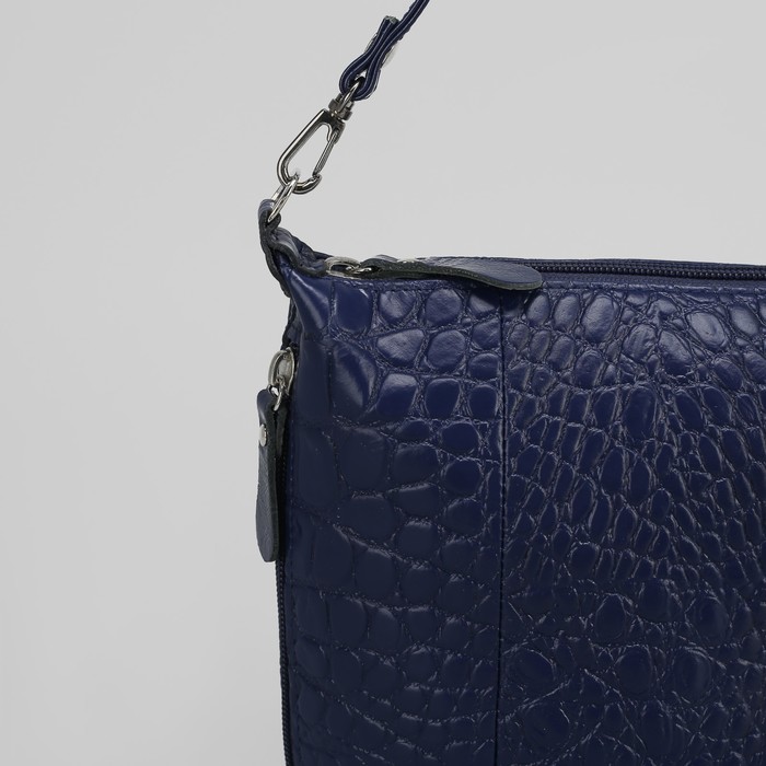 Сумка женская на молнии, 1 отдел, 2 наружных кармана, длинный ремень, цвет синий