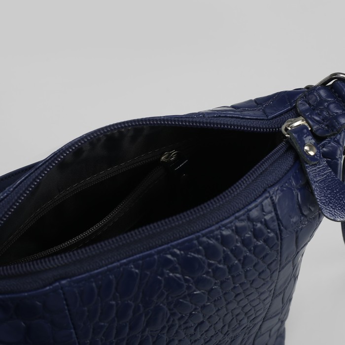 Сумка женская на молнии, 1 отдел, 2 наружных кармана, длинный ремень, цвет синий