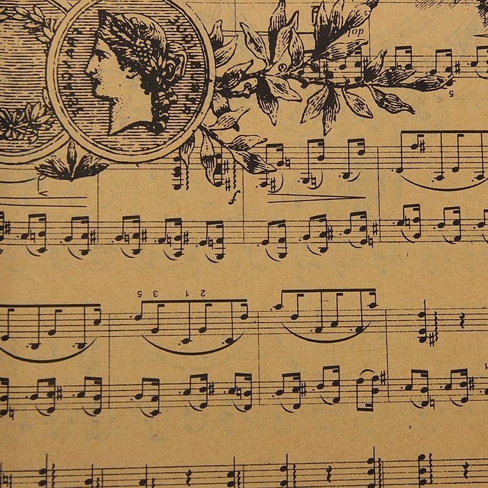 Бумага упаковочная 60 х 60 см "Ноты черные на крафте"