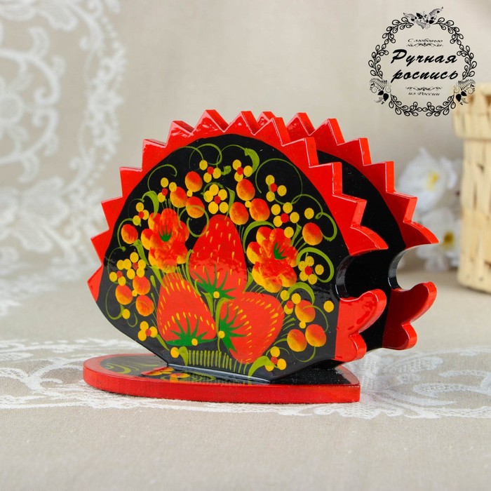 Салфетница "Ежик", хохлома, ручная роспись