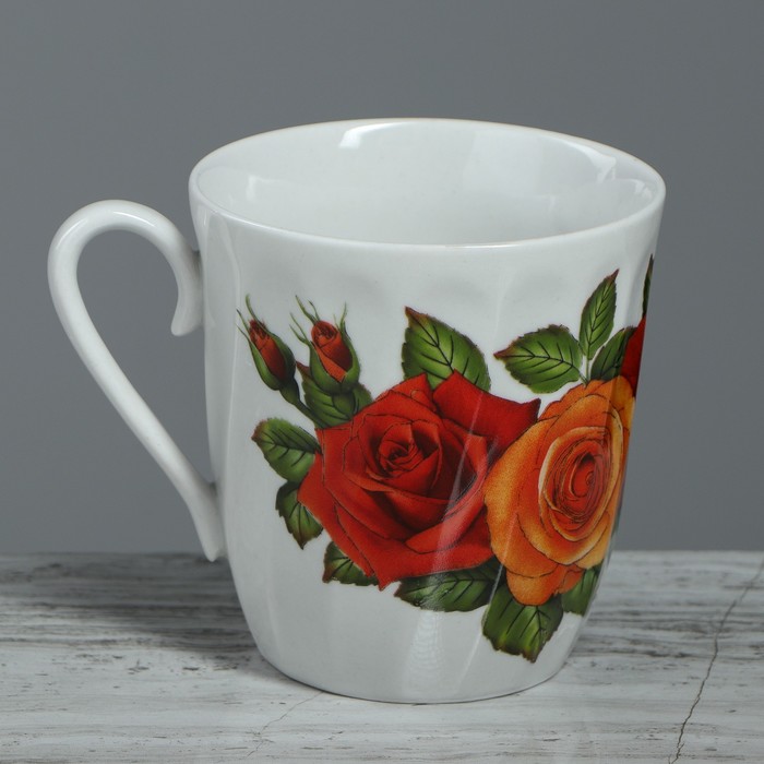 Кружка 350 мл "Волна" цветы, деколь, микс