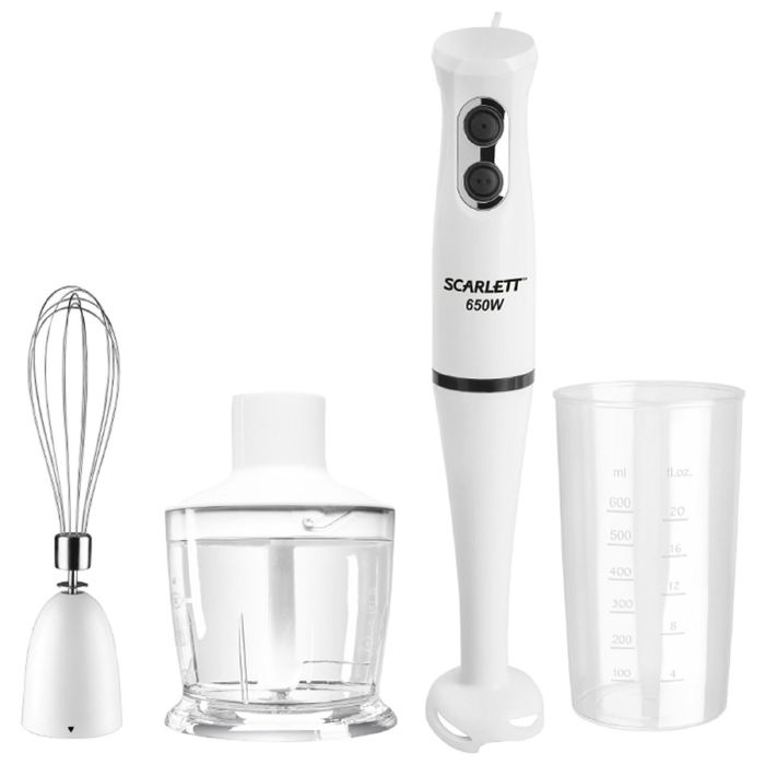 Блендер Scarlett SC-HB42F13, 650 Вт, 2 скорости, 3 насадки, погружной