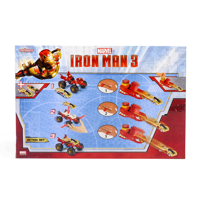 Набор «Пусковой механизм» + 2 машинки, Железный человек 7,5 см и 11 см, масштаб 1:64
