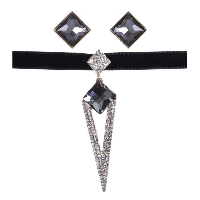 Набор 2 предмета: серьги, чокер "Восхищение", ромб, цвет серый