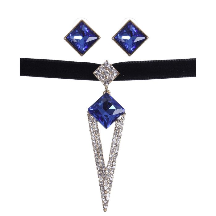 Набор 2 предмета: серьги, чокер "Восхищение", ромб, цвет небесно-синий