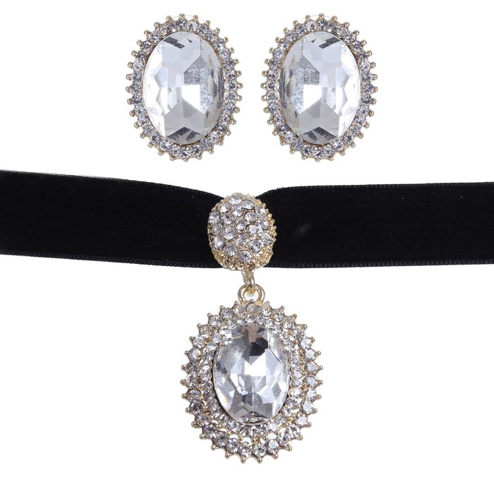 Набор 2 предмета: серьги, чокер "Восхищение", овал, цвет белый в золоте