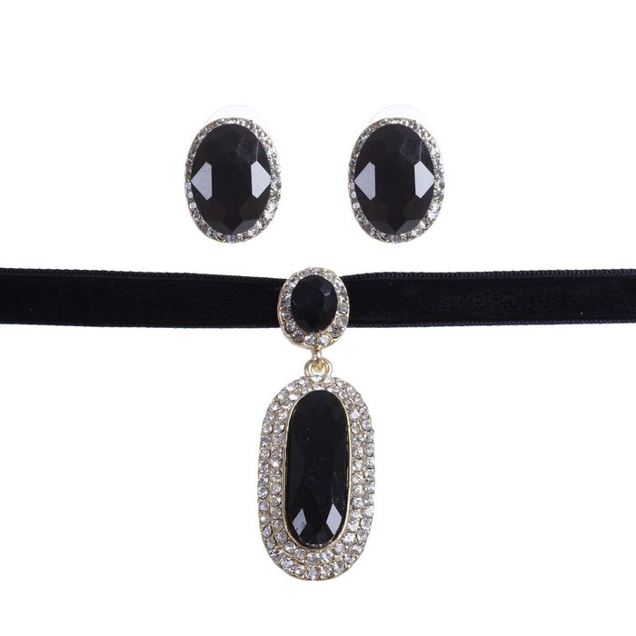 Набор 2 предмета: серьги, чокер "Восхищение", вытянутый овал, цвет черный в золоте