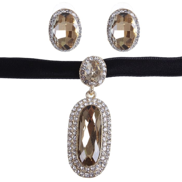 Набор 2 предмета: серьги, чокер "Восхищение", вытянутый овал, цвет шампанского в золоте