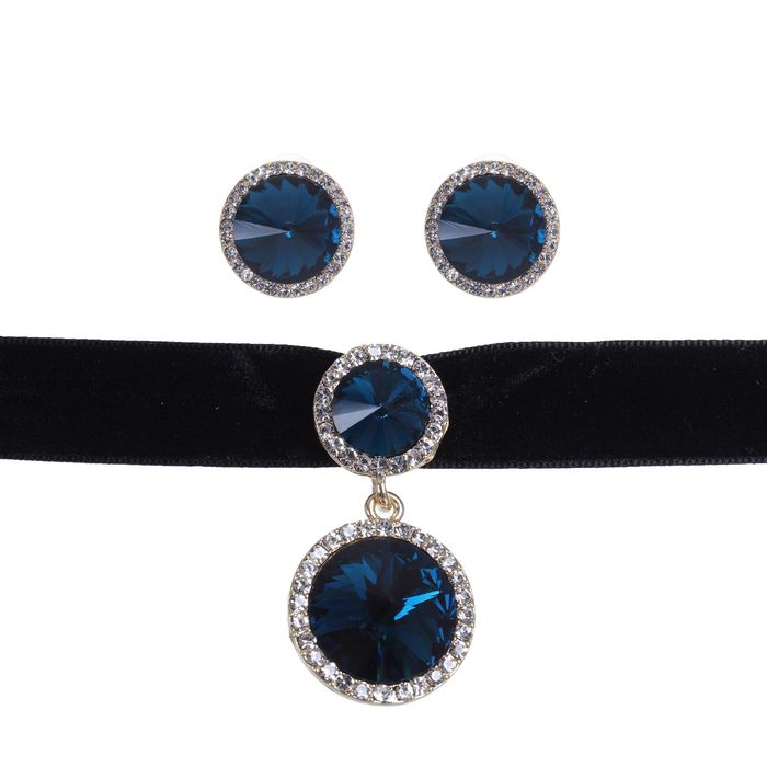 Набор 2 предмета: серьги, чокер "Восхищение", круг, цвет морской в золоте