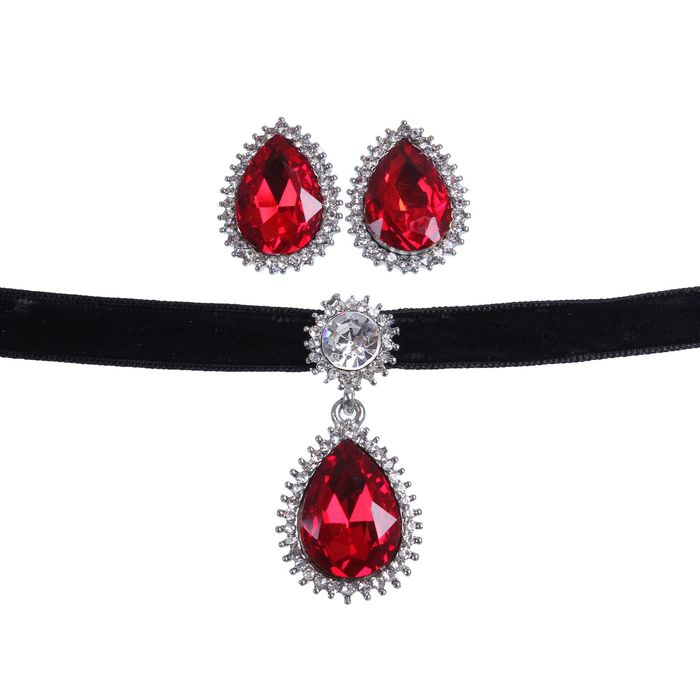 Набор 2 предмета: серьги, чокер "Восхищение", капля, цвет красный в серебре