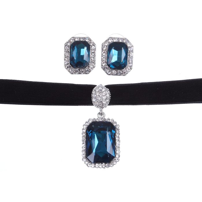 Набор 2 предмета: серьги, чокер "Восхищение", прямоугольник, цвет морской в серебре