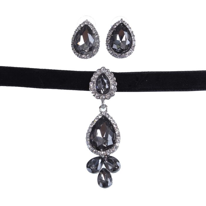 Набор 2 предмета: серьги, чокер "Восхищение", капельки, цвет серый в серебре