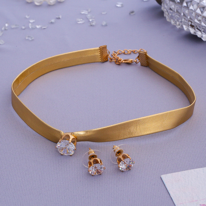 Набор 2 предмета: серьги, чокер "Циркон", цвет золотой в золоте