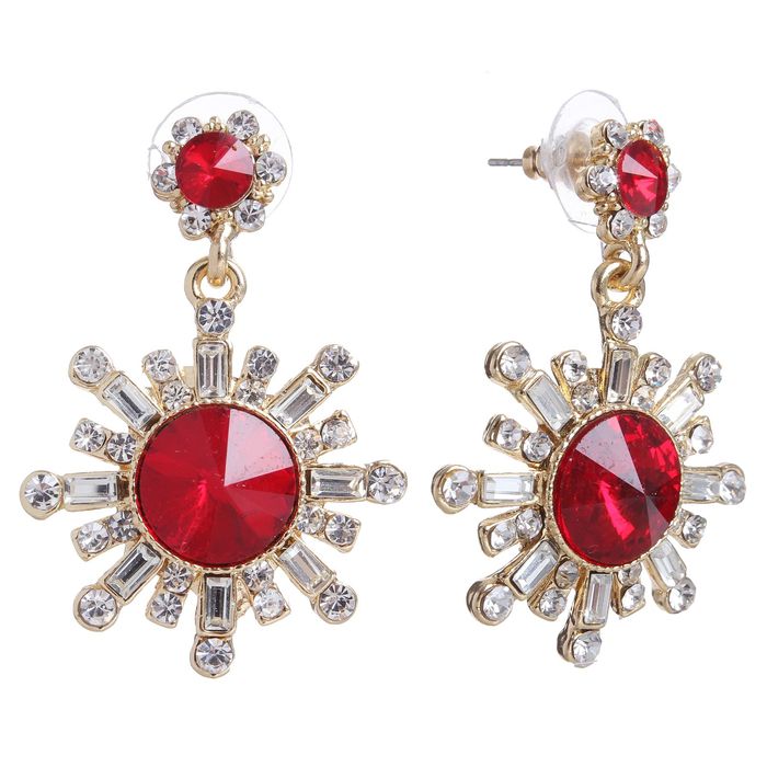 Серьги со стразами "Лакшери", цвет красно-белый в золоте