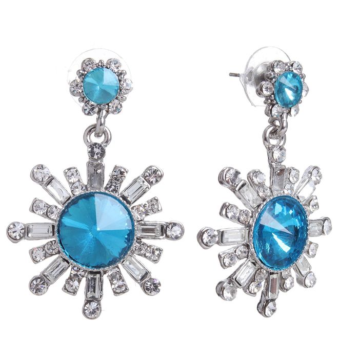 Серьги со стразами "Лакшери", цвет бело-голубой в серебре