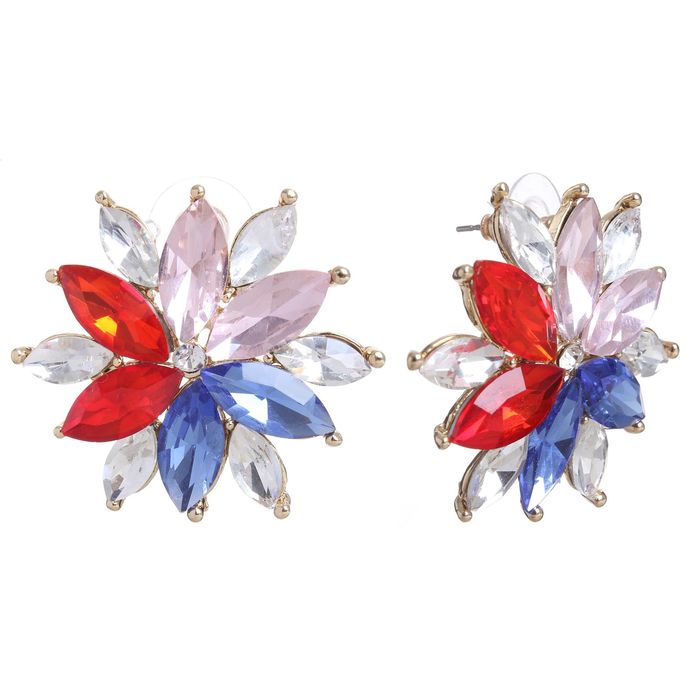Серьги со стразами "Цветник" астра, цветные в золоте