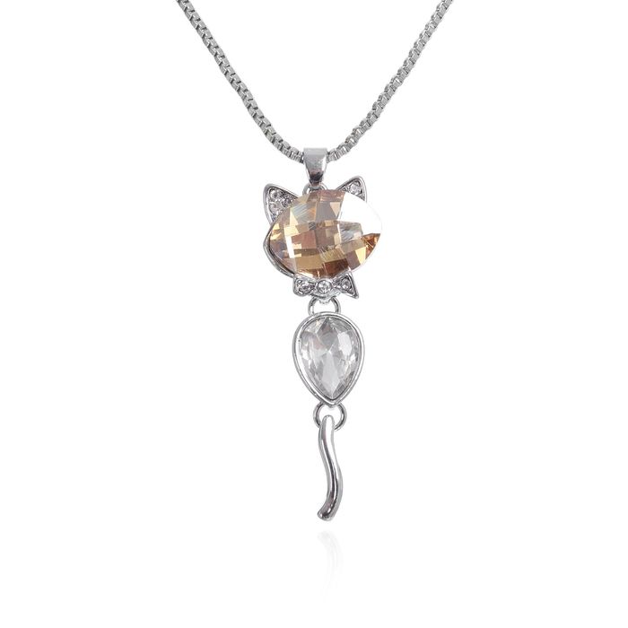 Кулон "Кошка", цвет бело-золотой в серебре, 45см