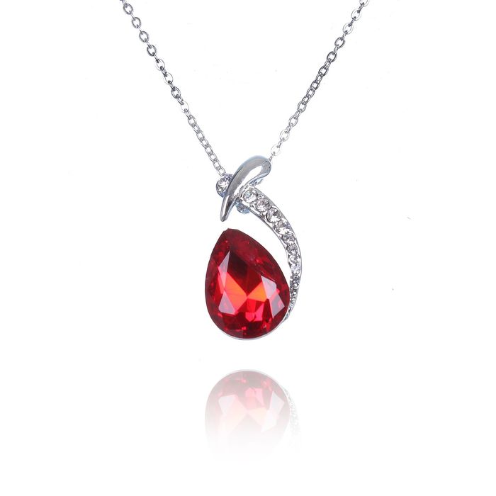 Кулон "Капля" завиток, цвет красно-белый в серебре, 45см