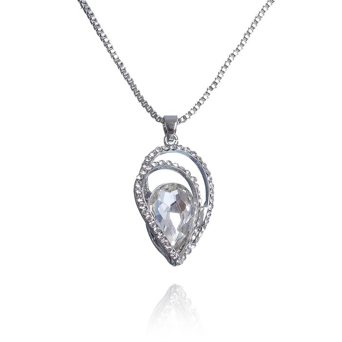 Кулон "Капля" завитки, цвет белый в серебре, 45см