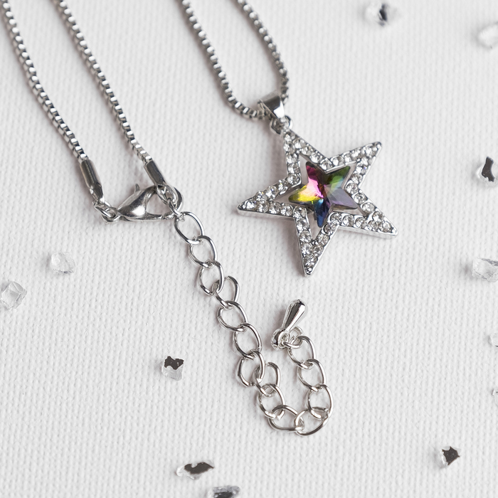 Кулон "Звезда", цвет радужно-белый в серебре, 45см