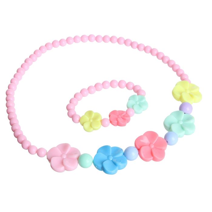 Набор детский "Выбражулька" 2 предмета: бусы, браслет, фиалки, цветной