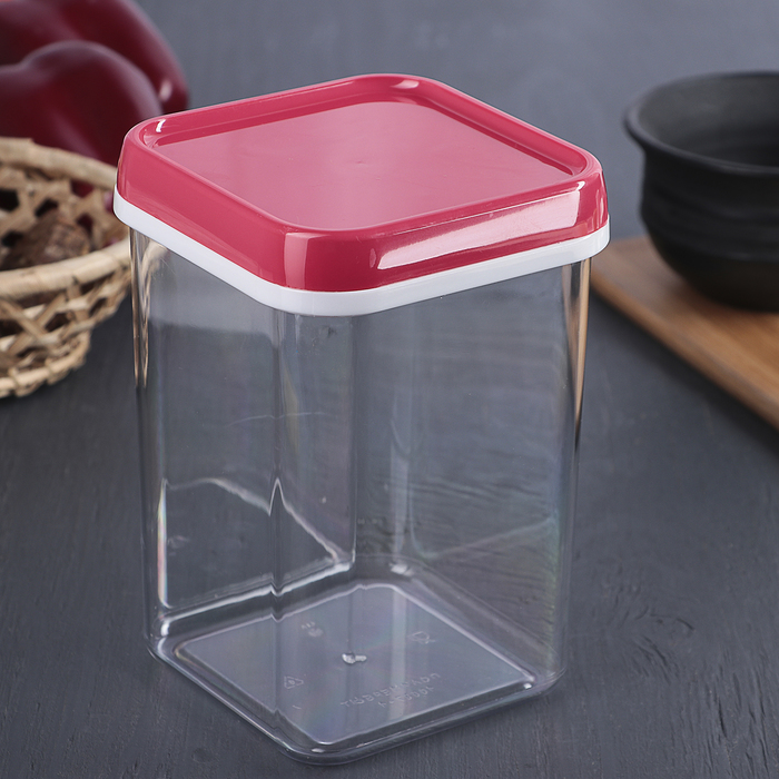 Банка 1,2 л для сыпучих продуктов квадратная, цвет МИКС