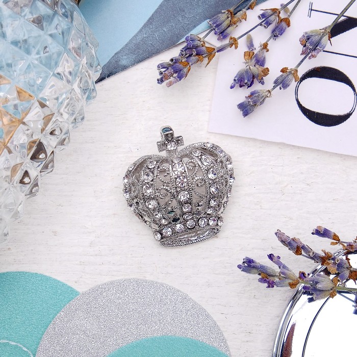 Брошь "Корона" царская, цвет белый в серебре