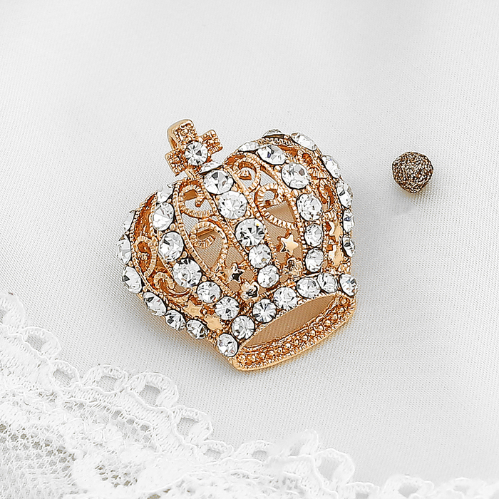 Брошь "Корона" царская, цвет белый в золоте