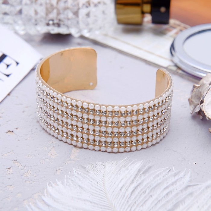 Браслет жемчуг "Жемчужная феерия" полоски, цвет белый в золоте