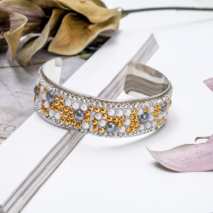 Браслет жемчуг "Жемчужная феерия" малый, цветной в серебре