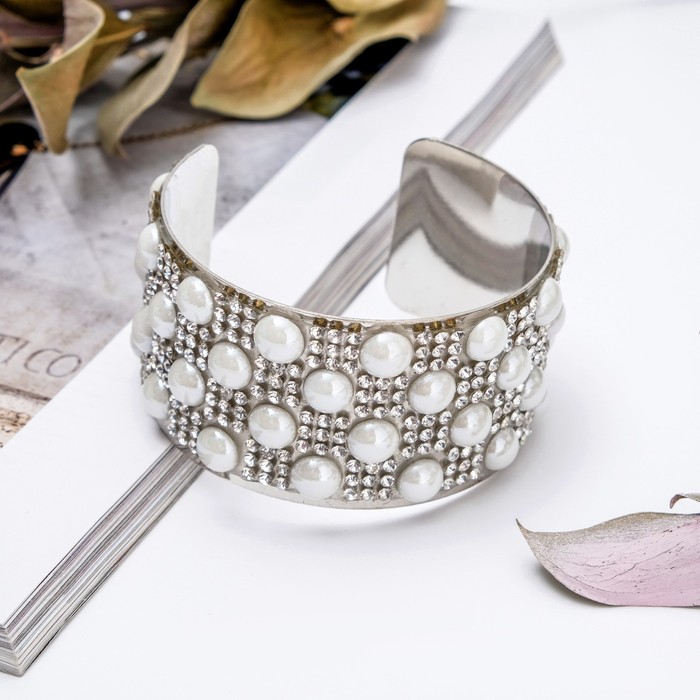 Браслет жемчуг "Жемчужная феерия" крупный, цвет белый в серебре