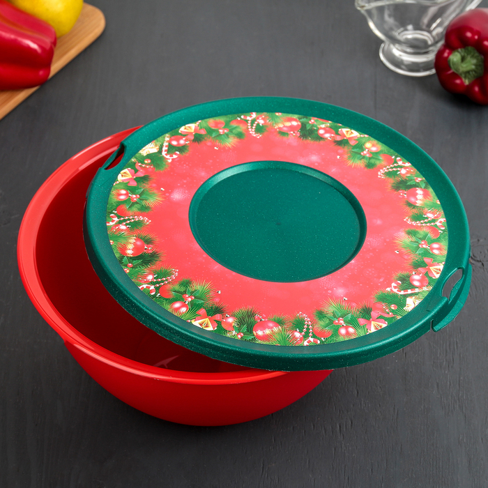 Миска 4 л с крышкой "Новый Год", рисунок МИКС