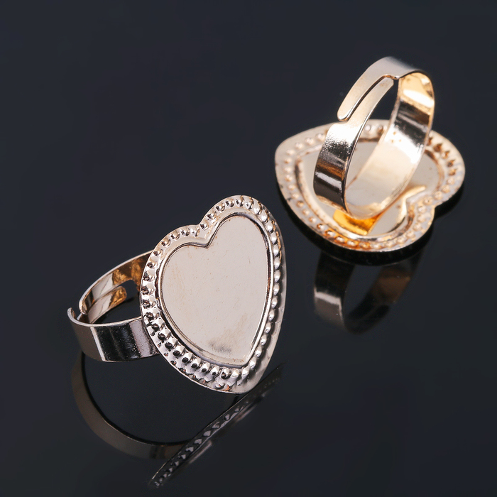 Основа для кольца с сеттингом "Сердце" (набор 5шт) регул-й раз-р, площадка 20*19мм, цвет золото 1514